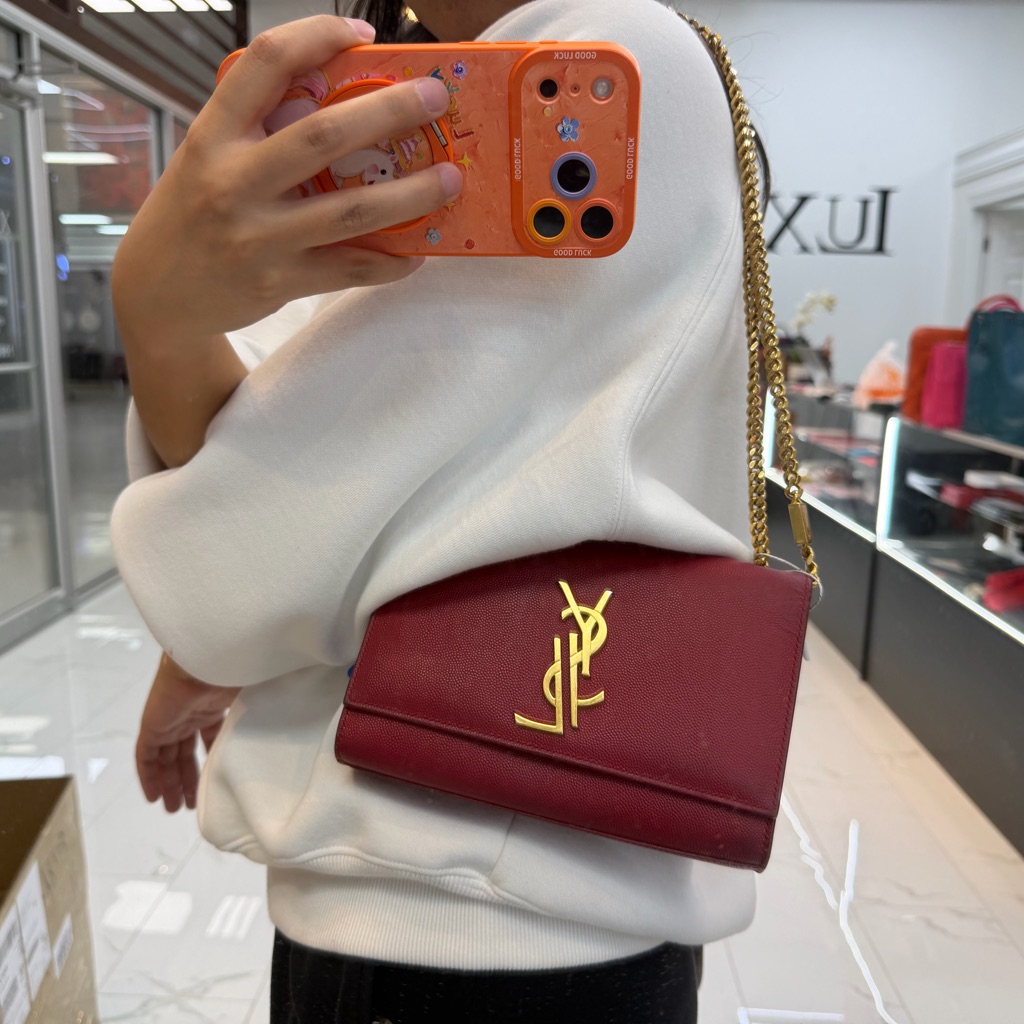 Saint Laurent Burgundy Shoulder Bag With Gold Chain